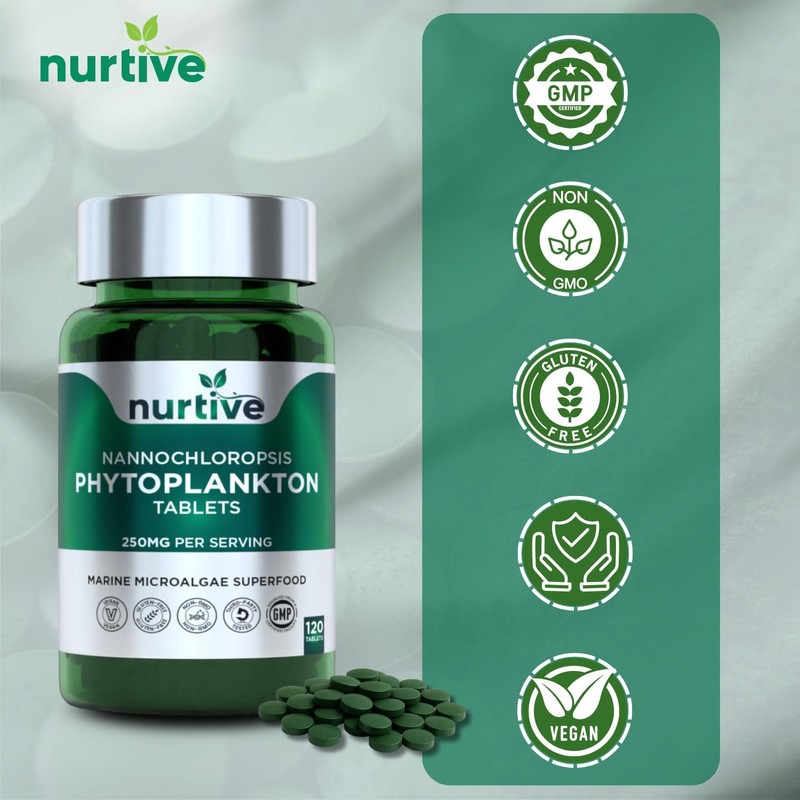 Nannochloropsis Phytoplankton Tablets – 250mg per Serving – Vegan, Gluten-Free,