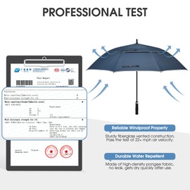 G4Free 47/54/62/68 Inch Automatic Open Golf Umbrella Oversize Extra Large Double Canopy Vented Windproof Waterproof Stick Umbrellas (Blue)