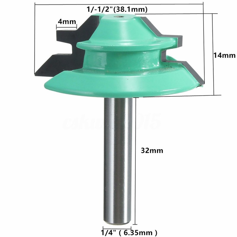 Yakamoz 45 Degree Lock Miter Router Bit, 1/4" Shank Green