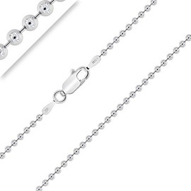 Planetys - Ball Chain 925 Sterling Silver Rhodium-Plated Chain 1.8 mm Wide Various Lengths 40-45-50-55-60-65-70 cm, Sterling Silver