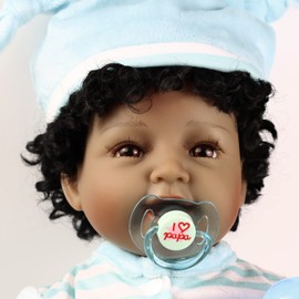 JRLCGYP 22" African American Baby Doll, Realistic Black Reborn Baby Dolls Silicone Vinyl Babydoll, Lifelike Soft Cloth Body Boy Doll, Birthday Set for Aged 3+