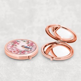 GAOLZIUY Watercolour Bird Compact Mirror, Bird Rose Gold Makeup Mirror, Portable Compact Mirror Gifts for Women for Birthday Valentines Day Wedding Anniversary