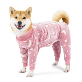 Dog Pajamas Large Size Dog Girl Winter Clothes for Dog Jumpsuit for Large Dogs Glow in The Dark (Pink, L)
