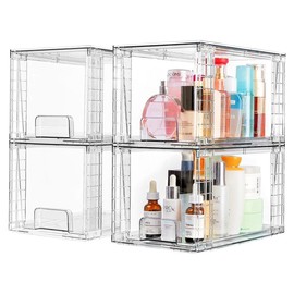[Mother's Day] VTOPMART DIY Stackable Clear Acrylic Drawer Organizer with Handles for Bathroom Kitchen, Pantry, Under-sink, Cabinet, Closet, Makeup,Multifunctional storage solution:_12"L x7.5"W x 7"H_8 Pack