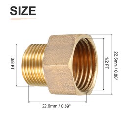 DTGN 3/8 PT Male x 1/2 PT Female Brass Threaded Pipe Fitting - 1Pack - Good for Pipe Connection - Brass Pipe Reducer - Gold Tone