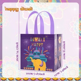 HOWAF 12Pcs Happy Diwali Gift Bags, Diwali Decoration Non-Woven Tote Bags, Festival of Lights Reusable Treat Bags with Handle for Diwali Favor Gifts Wrapping, Indian Deepavali Candy Bags