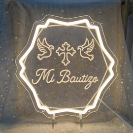 Mi Bautizo Neon Signs for Baptism Decorations, My Baptism Led Light Sign Perfect for Birthday Party Decor, Bedroom, Home, Room, Garden, Pub Bar, Christmas, DecoBrilliand, 11.5 * 11.5 Inches