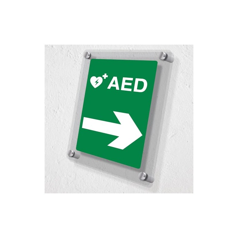 V Safety AED Arrow Right Automated External Defibrillator Acrylic Sign