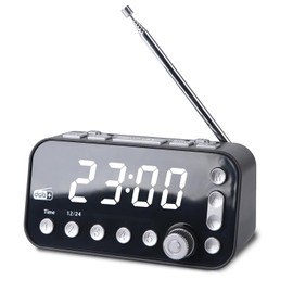 Alkia Radio with Clock, FM/DAB+/DAB Radio Alarm Clock with 5 Inch Large Screen, 1 Inch White Numbers Display, Double Alarm Function, Dimmer, Sleep Timer and Snooze Function, Standard (Black)