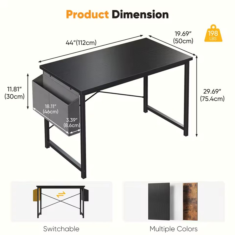 Computer Desk with Storage Bag, Metal Frame Study Table