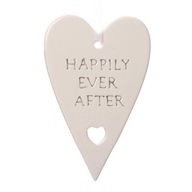 Happily Ever After Heart Shaped Ceramic Hanging Decoration Bauble Wedding