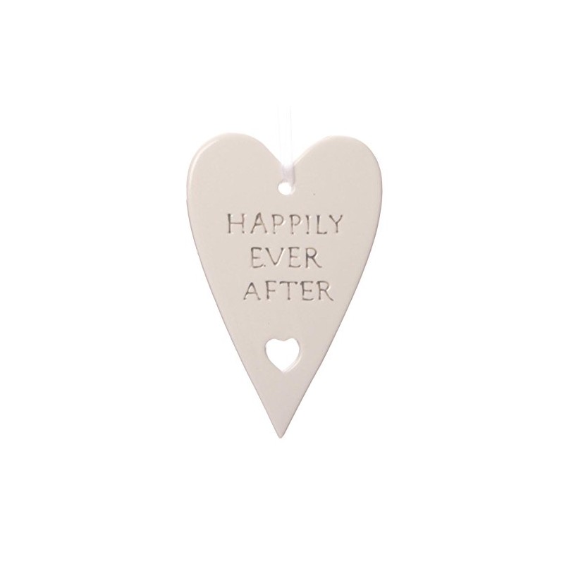 Happily Ever After Heart Shaped Ceramic Hanging Decoration Bauble Wedding