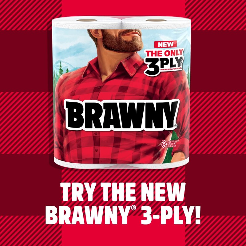 Brawny Tear-A-Square Paper Towels, 2 Double Rolls = 4 Regular