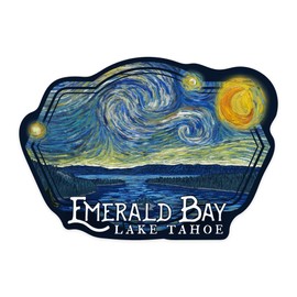 Die Cut Sticker Emerald Bay State Park, California, Van Gogh Starry Night, Contour Vinyl Sticker 3 to 6 inches, (Waterproof Decal for Cars, Water Bottles, Laptops, Coolers), Large