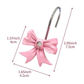 Lizbin Shower Curtain Hooks, 12PCS Decorative Shower Curtain Hooks, Shower Hooks for Shower Curtain, Pink Bow Knot Resin Curtain Hooks Curtain Rings Shower Rings for Bathroom