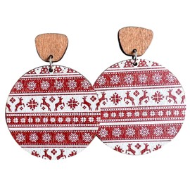 Colorful Christmas Wooden Round Earrings Dainty Christams Plaid Snowflake Deer Tree Earrings for Women Jewelry(B)