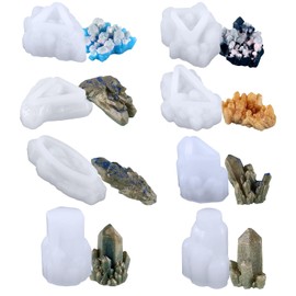 Uniquer 8Pcs Crystal Cluster Silicone Resin Molds Set,Growing Crystal Stone Casting Molds,Polymer Clay DIY Craft