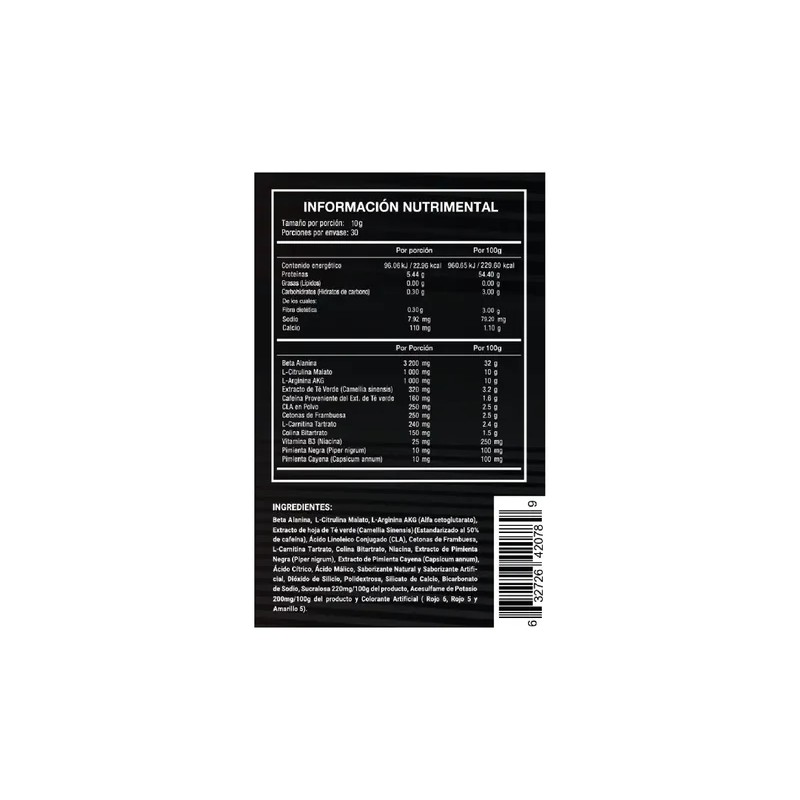 Ultra Pure Supps Preentreno 300g Aminoácidos Cla Carnitina Sabor Piña