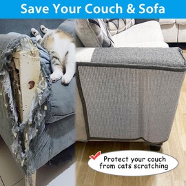 NATUYA Cat Scratch Furniture Couch Protector - Large Sisal Cat Scratching Pad Sofa Corner Arm Shield, Cat Scratcher for Sofa (All Gray, Right)