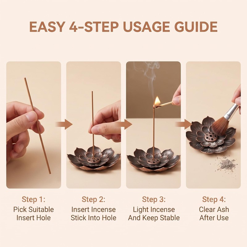 6Pcs 2.28 Inch Black Lotus Shape Zinc Alloy Incense Stick