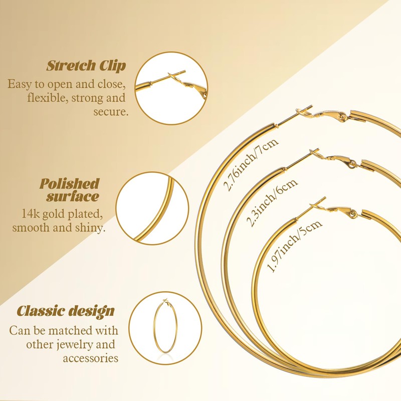 6 Pairs Stainless Steel Hoop Earrings for Women Silver Gold