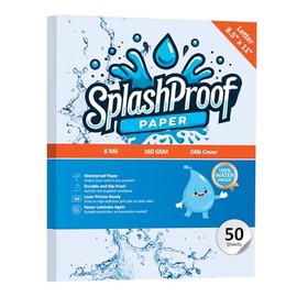 SplashProof Printer Paper - 8.5" x 11", 8 Mil Waterproof Paper, Laser Printer & Copy Machine Compatible (Letter - 8.5" x 11", 50 Sheets)