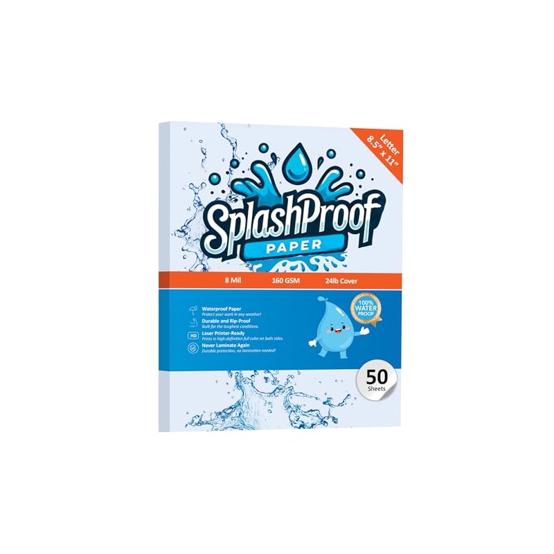 SplashProof Printer Paper - 8.5" x 11", 8 Mil Waterproof