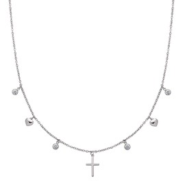 Kistanio Women's Choker Necklace Cross Pendant Choker Contemporary Choker Necklace with Hearts and Cross Zirconia Also for Girls in 3 Colours, silver, Signs, Shapes & Symbols