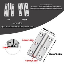 Ldzzuo 4pcs Detachable Door Hinges Stainless Steel Right Left Handed Hinges for Hollow Core Doors HardwareInterior and Exterior Rust Resistant Heavy Duty Hinges (4)