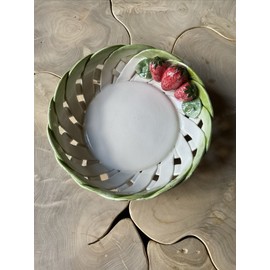 Lanzarin Ceramiche Strawberry Bowl Rare Weave Basket Ceramic Handmade Italy