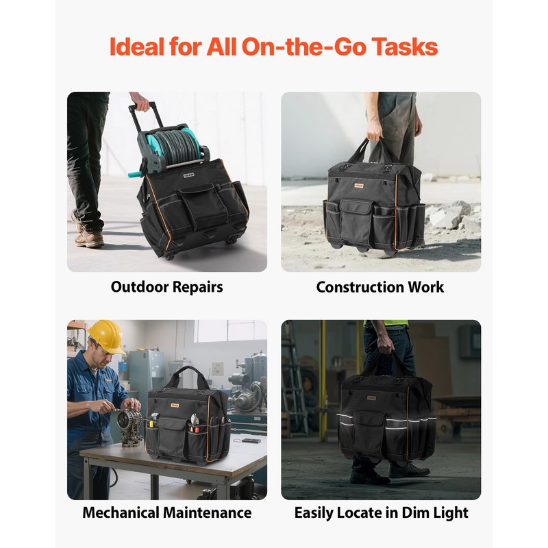 VEVOR 18" Rolling Tool Bag, 110lbs Load Capacity, 25Pockets Heavy