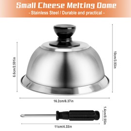 Ticeed Set of 4 Burger Covers Stainless Steel Burger Covers Burger Cloche Bell Set Cover with 3 Handles Melting Bell Burger Cover for Cheeseburger Barbecue Steak (16 x 10 cm)