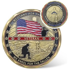 U.S. Proud Military Family Challenge Coins - Veteran Coin Army Medallions - Stand for The Flag, Kneel for The Fallen - Military Retirement Gifts