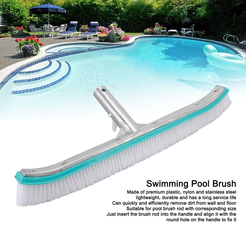 18in Swimming Pool Brush Plastic Nylon Stainless Steel Cleaning Tool