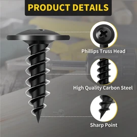Wood Screws 5/8 Inch, 145 PCS FIXLINK Premium Phillips Truss Head Black Wood Screws, Self Tapping Electrophoresis Modified Fast Truss Head Wood Screw Used in Indoor Furniture, Woodworking (#8 x 5/8")