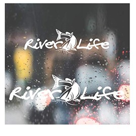 HSC Design Custom Decal Car for River Life Vinyl , Fishing, Truck, Boat for Car, Truck, Funny, Tumbler, Window, Motorcycle, Helmet, Bumper, Decal for Laptop, Phone, Home Decoration / 2.5 in x 8 in / White