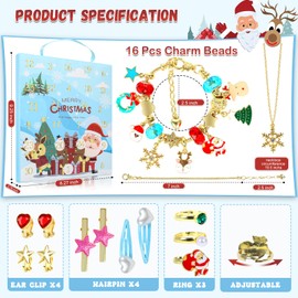 Christmas Advent Calendar Bracelets 2023 Gifts, 24 Days Xmas Countdown Calendar with DIY Charm Bracelets Necklace Kits, Christmas Gifts for Girls Kids Teens Adult Women
