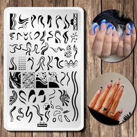 Set of 2 Nail Stencil French Nails Stamp Set, Stamping Stencil Stripes Swirl Snake Pattern Nail Stamping Plates for Nails, 14.5 x 9.5 cm Stamp Pad Nails for Women and Girls
