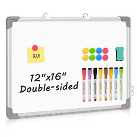 Double-Sided White Board, 12" x 16" Dry Erase Board Small Whiteboard for Wall Magnetic Hanging White Board Dry Erase for College Dorm Room, School, Home, Office