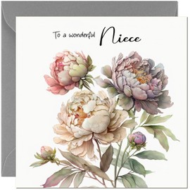 Floral Peonies Niece Birthday Card Female - Elegant Beautiful Peony Flowers Floral Birthday Cards for Niece