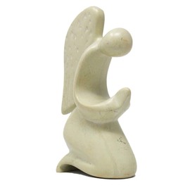 Global Crafts Hand-Carved Praying Angel Soapstone Figurine, Made in Kenya, Natural Stone (KSAAPRY-N)