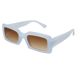 Allarallvr Trendy Rectangle Sunglasses for Women Men Vintage 90's Square Shades Thick Frame Nude Sunnies Sunglasses AR82002 with Light Blue Frame/Brown Grading Lens