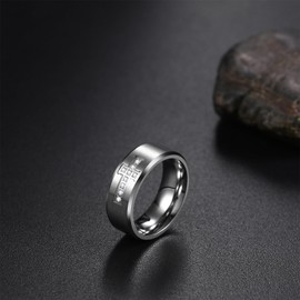 Flongo Men's Cross Ring Silver: Stainless Steel Men's Ring 8 mm Rings with Cross Rhinestone Vintage Silver Ring Jesus Prayer Jewellery Punk Christian Cross with Diamonds Zirconia Gift for Women Men,