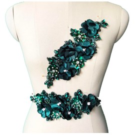 Jenniferwu - Apliques de abalorio hechos a mano bordados de diamantes de imitación con abalorio con lentejuelas y parches de encaje para boda, vestido de noche, accesorios manuales, un par de