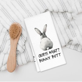 fZSZSD Funny Easter Bunny Kitchen Towels, Guess What? Bunny Dish Towel for Kitchen, Easter Rabbits Tea Towels, Rabbit Lovers Hand Towel for Bathroom, Rabbit Lover Gifts, 16x24 Inch