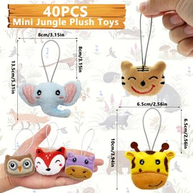 40 PCS Mini Jungle Animal Plush Toys Set Cute Small Animal Stuffed Keychain for Party Favors Keychain Ornament for Goody Bag Easter Egg Stuffers Carnival Birthday Party Classroom Prizes 20 Styles