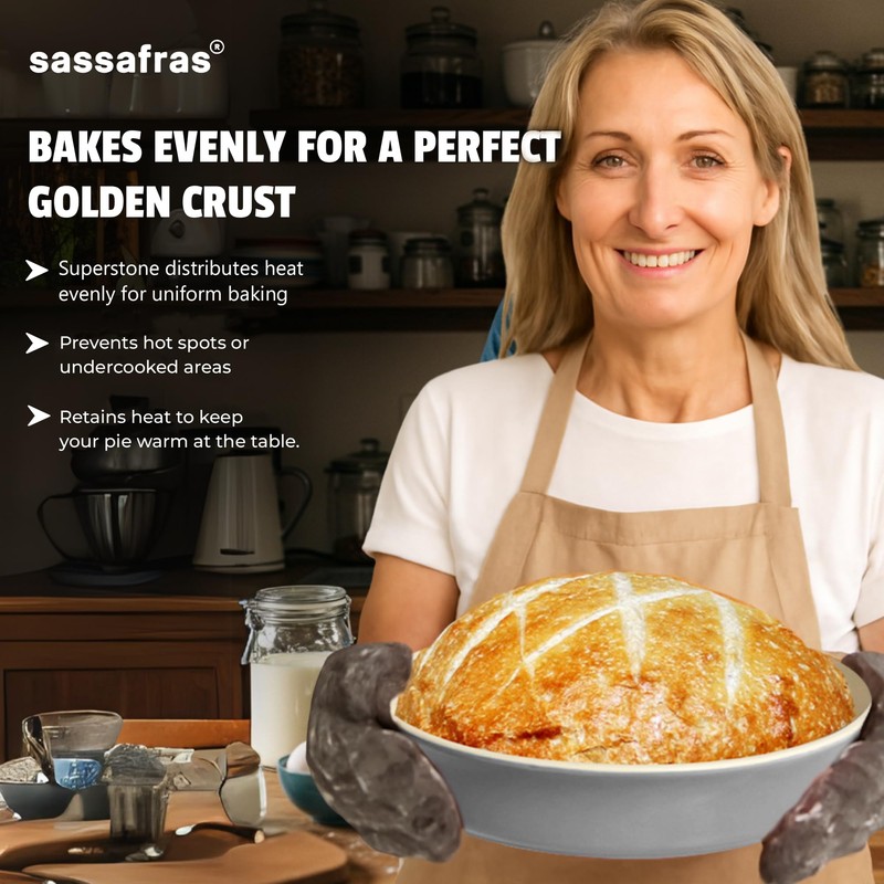 Sassafras Superstone® Stoneware Pie and Pizza Baker with Grey Glaze