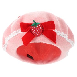 Holibanna Women Berets Strawberry Bow Woolen Beret Hat French Artist Beanies Bow Shortcake Hat Bowknot Caps