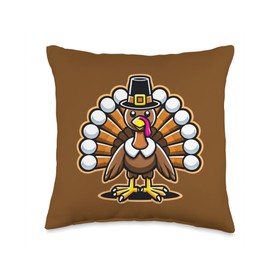 Ping Pong Turkey Funny Thanksgiving Animal Bird Sports Play Throw Pillow