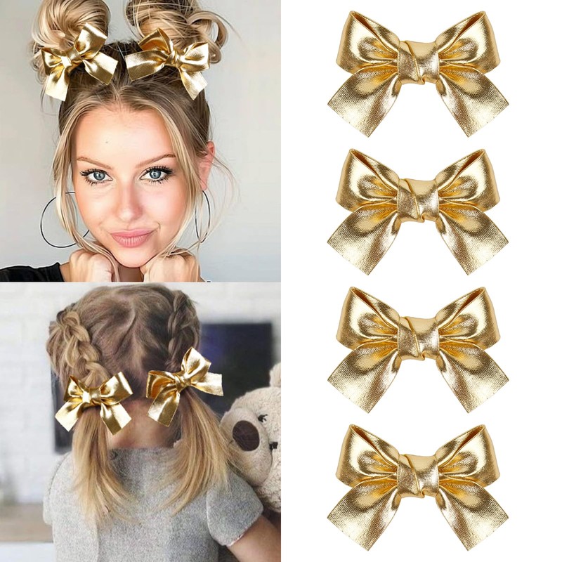 Glitter Hair Bows for Women Girls, 4PCS Gold & Silver